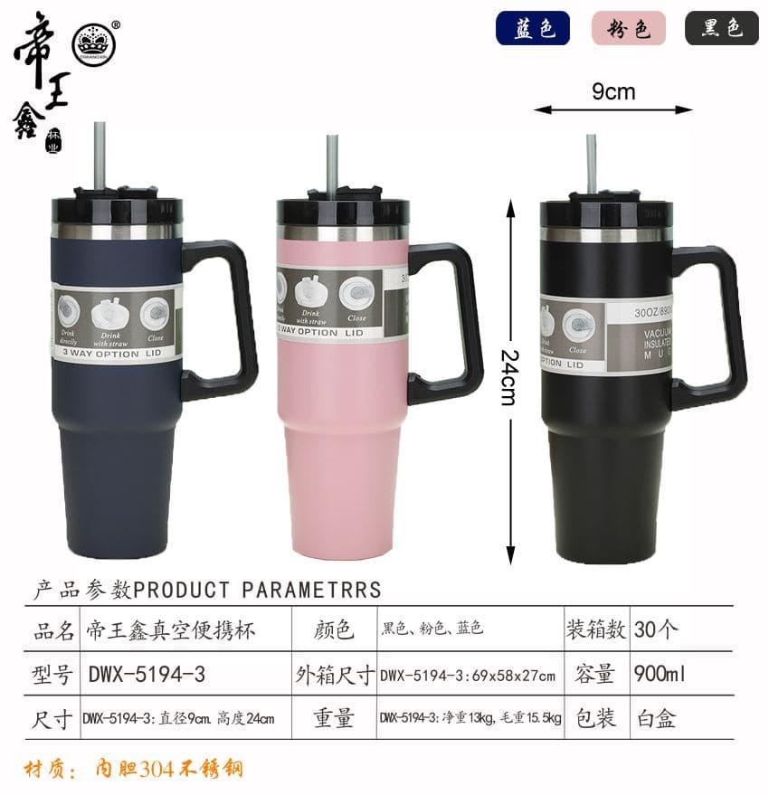 Diwangxin DWX-5194-3 Handled Tumbler with Straw Lid, 900ml