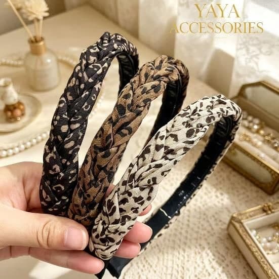 Knotted Leopard Print Headband, Brown and Cream