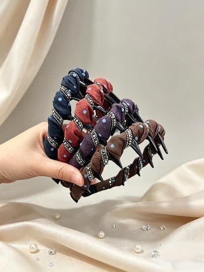 Braided Rhinestone Headband with Teeth, Navy and Wine