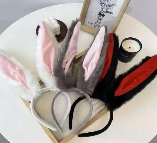Bunny Ear Headband, White, Grey and Black