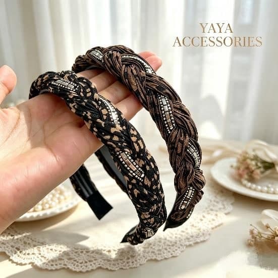 Braided Rhinestone Headband, Black and Brown Pair