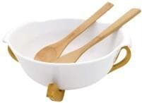 Ceramic Salad Bowl with Bamboo Servers and Stand