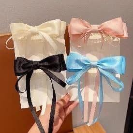 Ribbon Bow Hair Clips, Cream and Blue