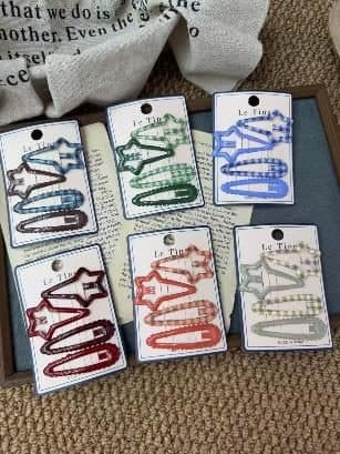 Colour Block Outline Snap Hair Clips, Star and Heart