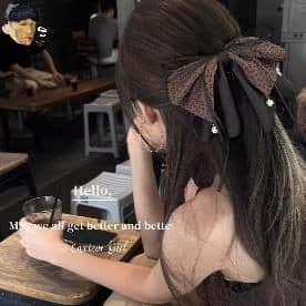 Brown Satin Bow Claw Clip with Pearl Drop
