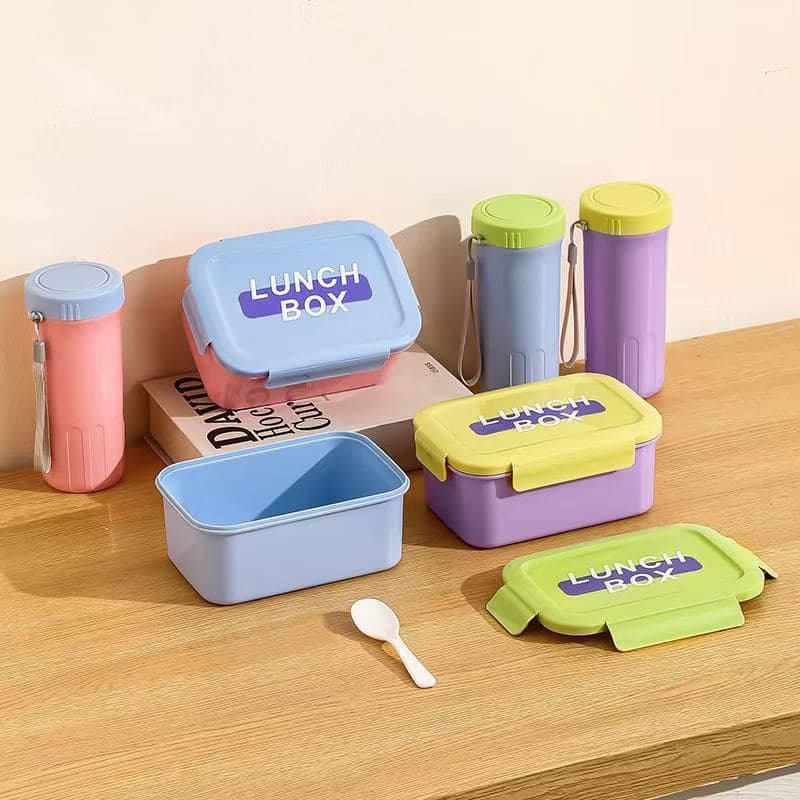 PP Plastic Lunch Box, 18 x 12.5 x 8 cm, with Spoon and Fork, Ref. LB6327