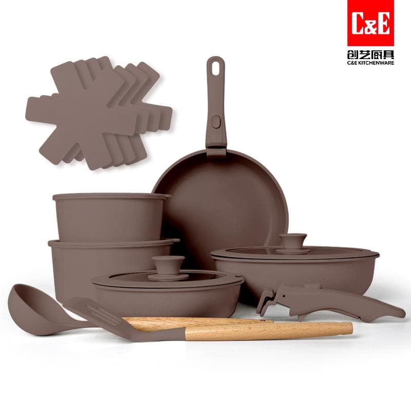 17pc Aluminium Cookware Set with Detachable Handles 7