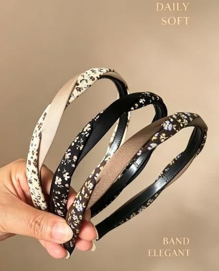 Narrow Floral Print Headband, Cream and Black