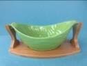 Ribbed Ceramic Fruit Bowl on Curved Bamboo Cradle, Small