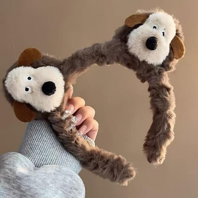 Dog Plush Headband, Brown and White