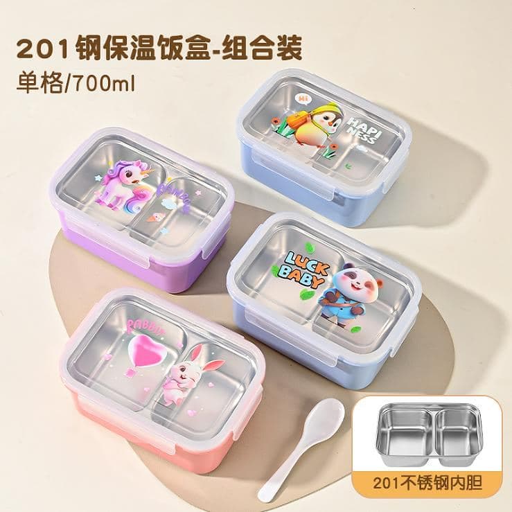 PP Plastic Lunch Box, 18 x 12.5 x 8 cm, with Spoon and Fork, Ref. LB6322