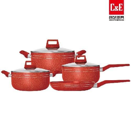 7pc 2.2mm Aluminium Cookware Set with Glass Lids, 18/20/24cm 7