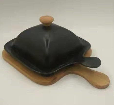 Matte Black Square Ceramic Butter Dome on Bamboo Paddle Board, Large