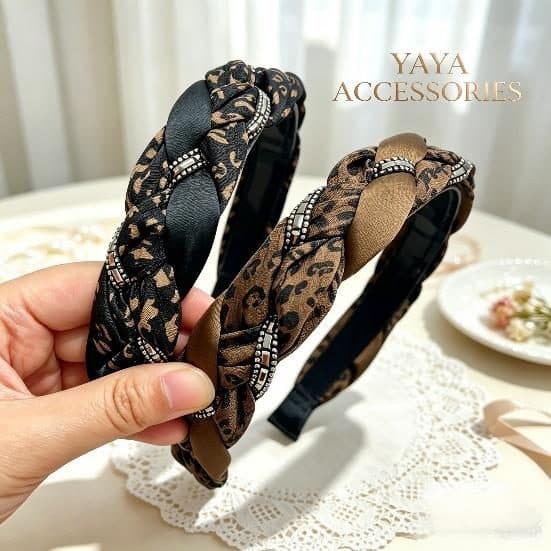 Knotted Leopard Headband with Rhinestone Band