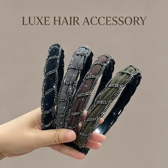 Braided Rhinestone Headband, Grey, Brown and Olive