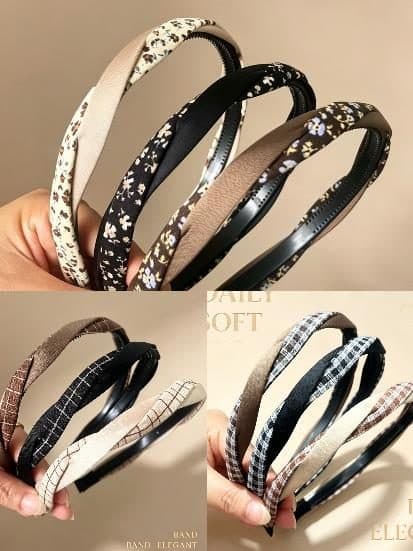 Narrow Print Headband, Check and Floral Assortment