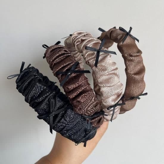 Scrunchie Headband with Bow, Black, Brown and Pink