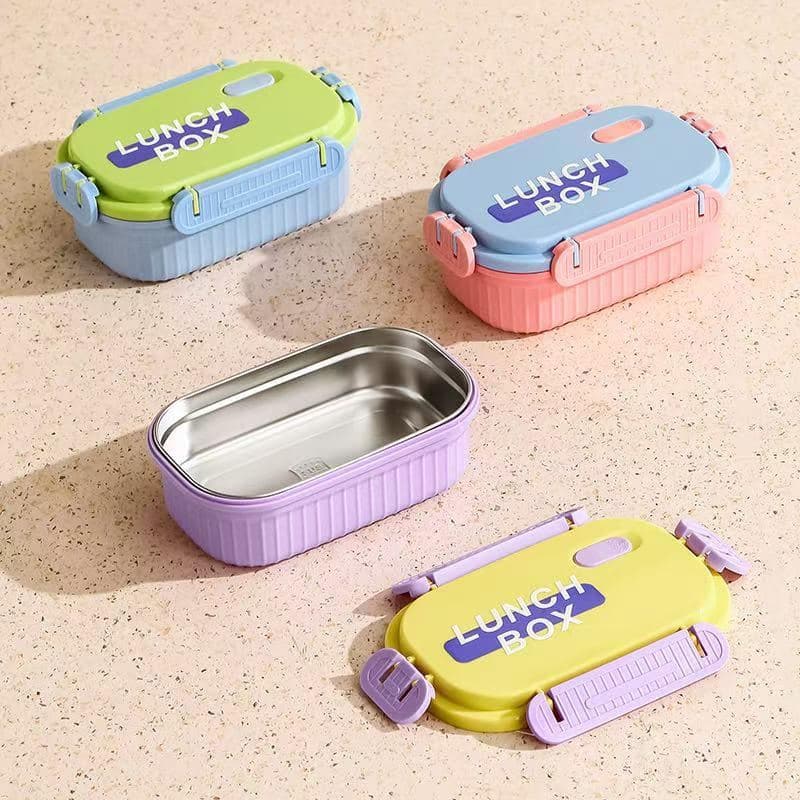 201 Stainless Steel 1-Compartment Lunch Box, 800 ml, with Spoon and Fork