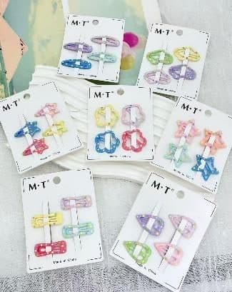 Pastel Printed Snap Hair Clips, M-T Card