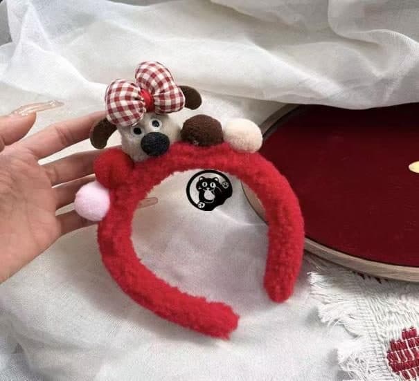 Bear and Bow Headband, Red and Gingham