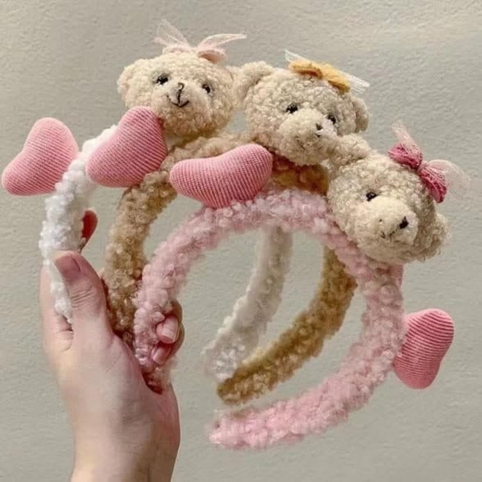 Bear and Heart Headband, Pink and Brown