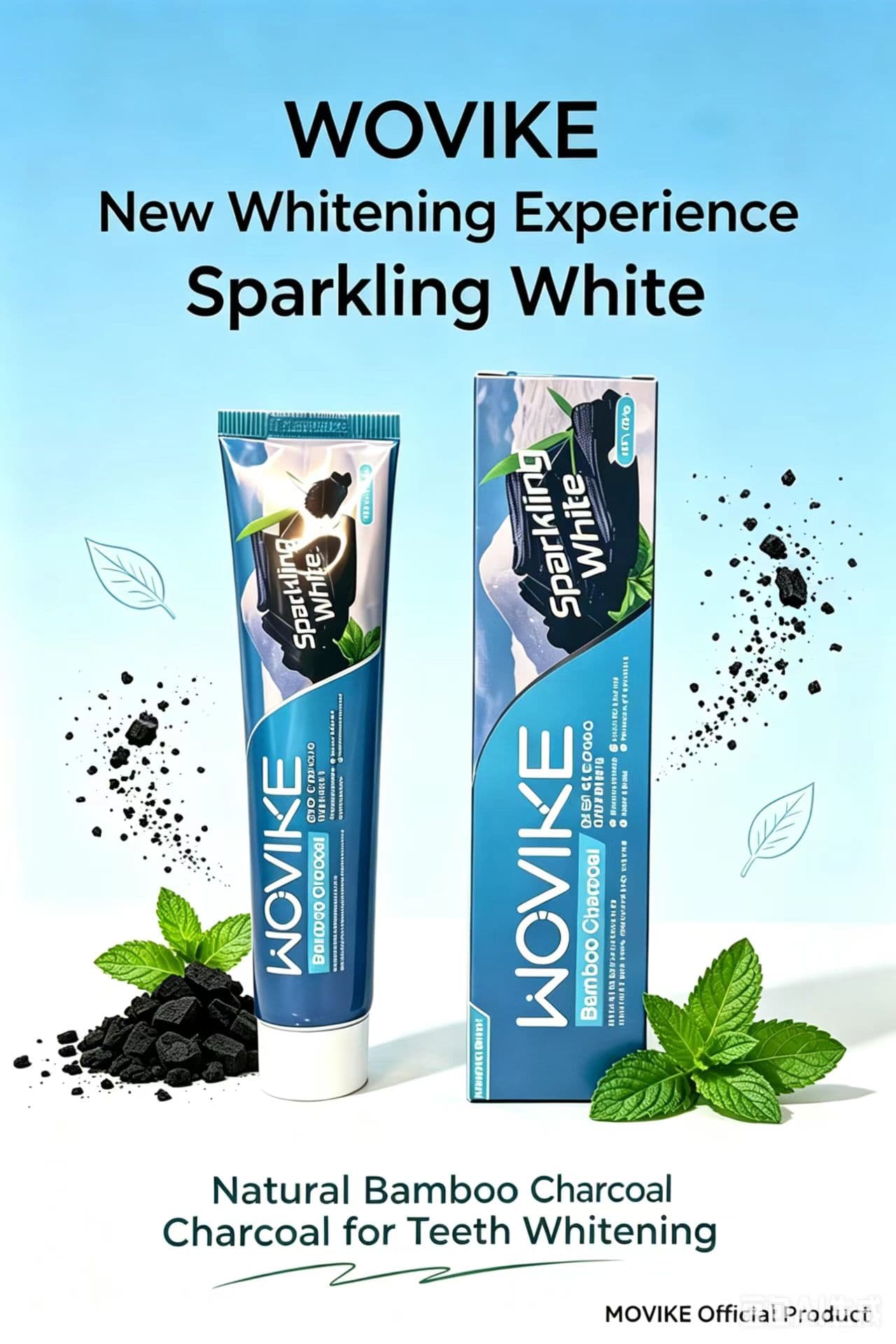 WOVIKE FR018-1 Sparkling White Bamboo Charcoal Toothpaste, 100g