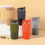 Diwangxin Ribbed Grip Coffee Cup with Wood Tab Lid, 450ml 2