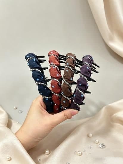 Pleated Headband with Teeth, Navy, Red and Purple