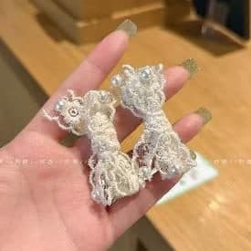 Lace Bow Hair Clips, Cream