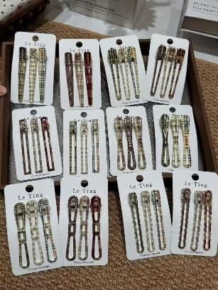 Tortoiseshell Long Bar Snap Hair Clips with Chain