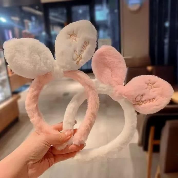 Bunny Ear Spa Headband, Pink and White