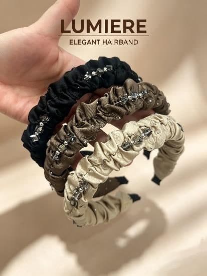 Scrunchie Headband with Rhinestones, Black and Gold