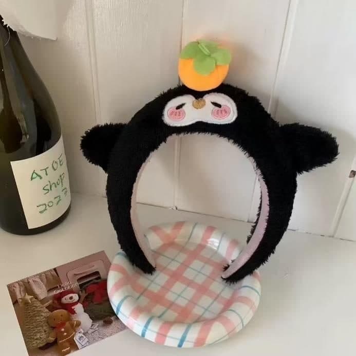 Penguin Face Headband with Persimmon, Black