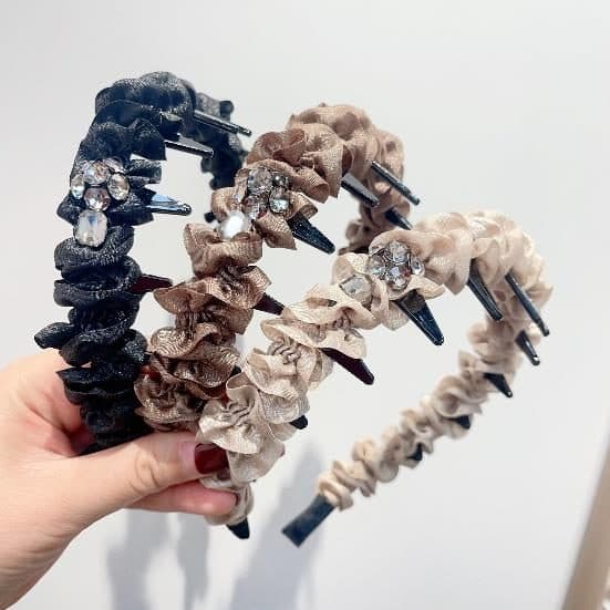 Ruffled Crystal Headband with Teeth, Navy and Brown