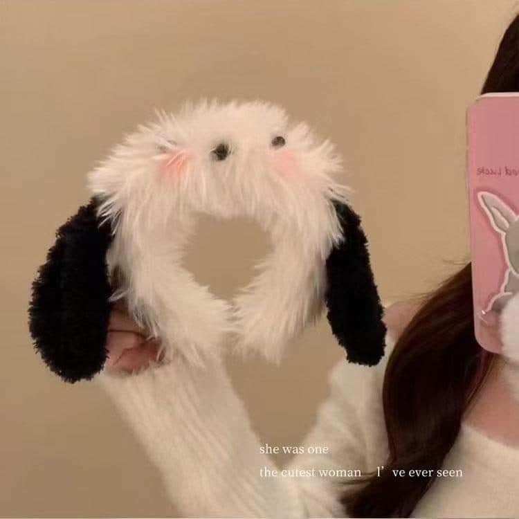 Dog Face Headband with Floppy Ears, White and Black