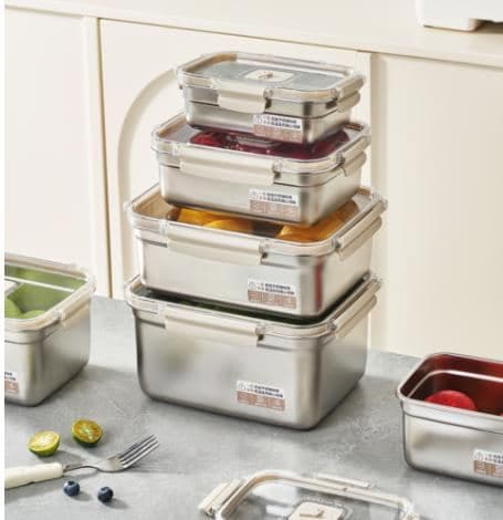 304 Stainless Steel 3-Compartment Lunch Box, 640 ml, 22.6 x 16.4 x 7.4 cm