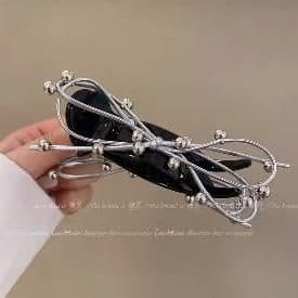 Metal Hair Bands with Beads, Silver