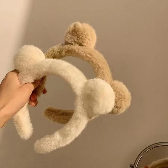 Bunny Ear Headband with Pompom, Cream