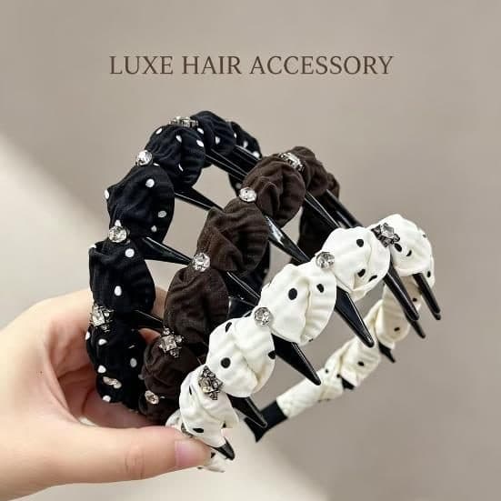 Ruffled Bow Headband with Teeth, Black and Cream