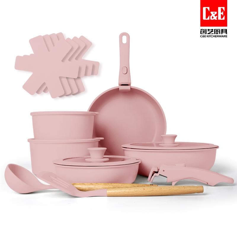 17pc Aluminium Cookware Set with Detachable Handles 6