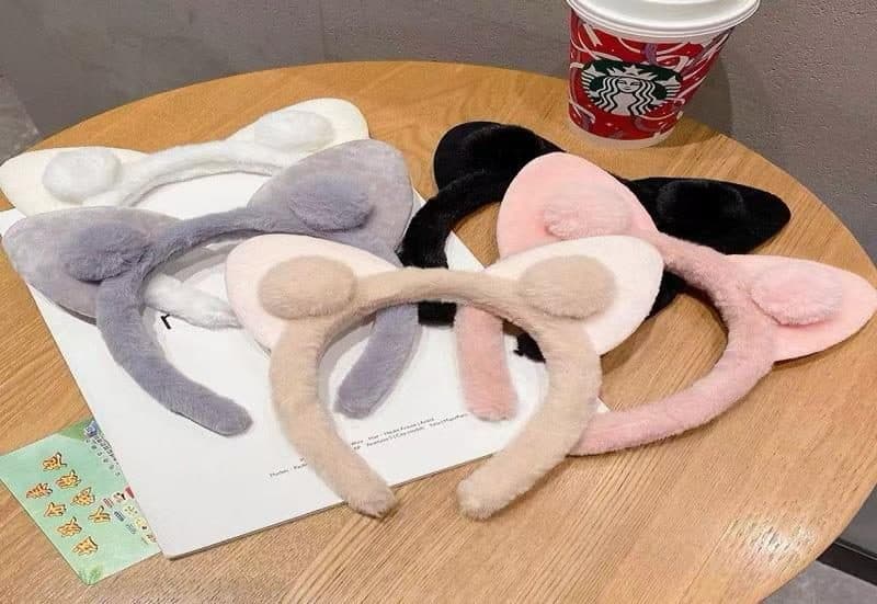 Animal Ear Headband, Grey, Beige and Pink