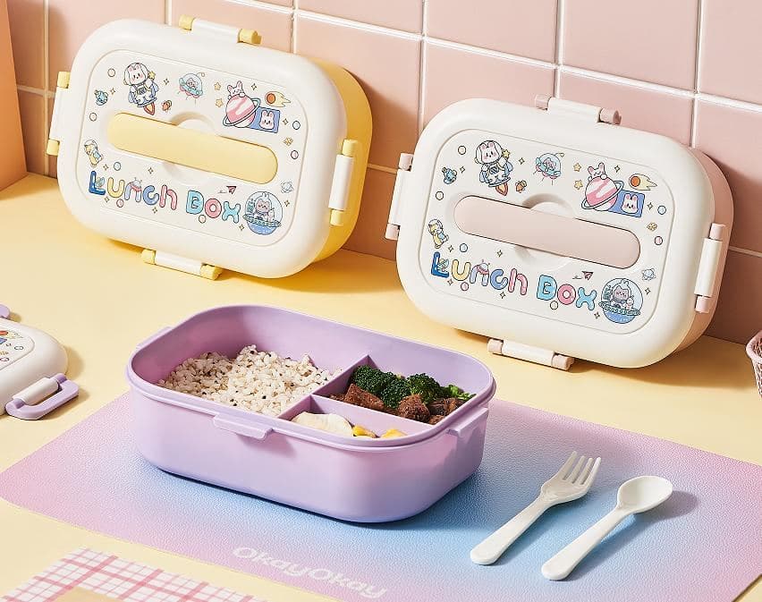 PP Plastic Lunch Box, 22 x 16.5 x 7.5 cm, with Spoon and Fork, carton 77.5 x 43 x 44.5 cm