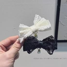 Lace Bow Hair Clip, Black and Cream