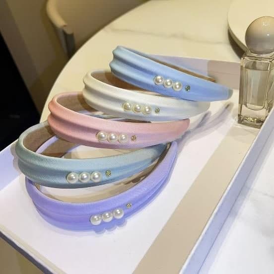 Padded Pearl Headband, Pastel Blue and Pink