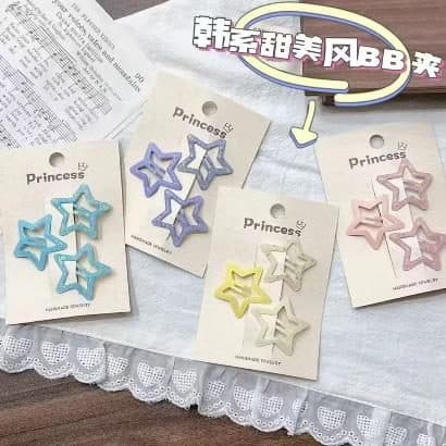 Pastel Star Snap Hair Clips, Princess Card