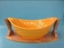 Ribbed Ceramic Fruit Bowl on Curved Bamboo Cradle, Medium