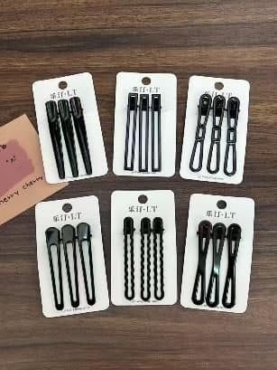 Black Long Bar Snap Hair Clips, Plain and Textured