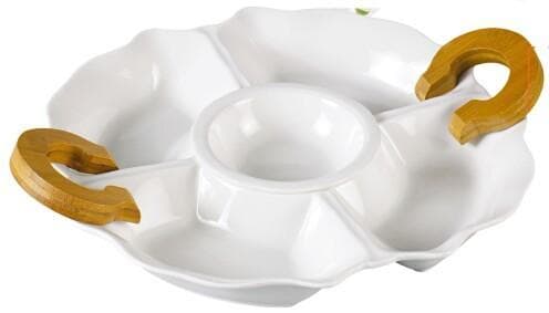 5-Section Flower Ceramic Serving Platter with Bamboo Handles