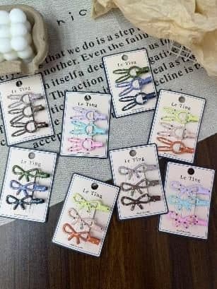 Multicolour Outline Snap Hair Clips, Bow and Wave