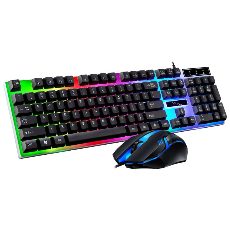 Chasing Light Leopard G21B RGB Gaming Keyboard & Mouse Combo | Wired USB, Rainbow Backlit Mini Keyboard + 1000 DPI Mouse | PC / Laptop — Black or White, Wholesale Min. 2 Cartons 2